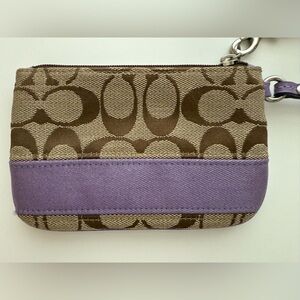 Tan and Purple Coach Signature Pattern Wristlet